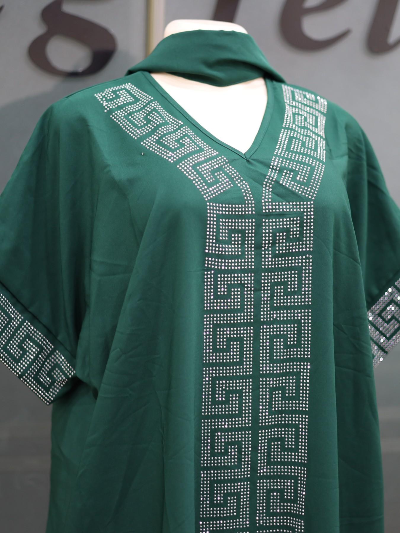 African Nigerian Style Women's Dress, Rhinestone Loose Ethnic Boubou Kaftan, Elegant Solid Color Daily Party Muslim Robe, with Scarf and Pockets 2026