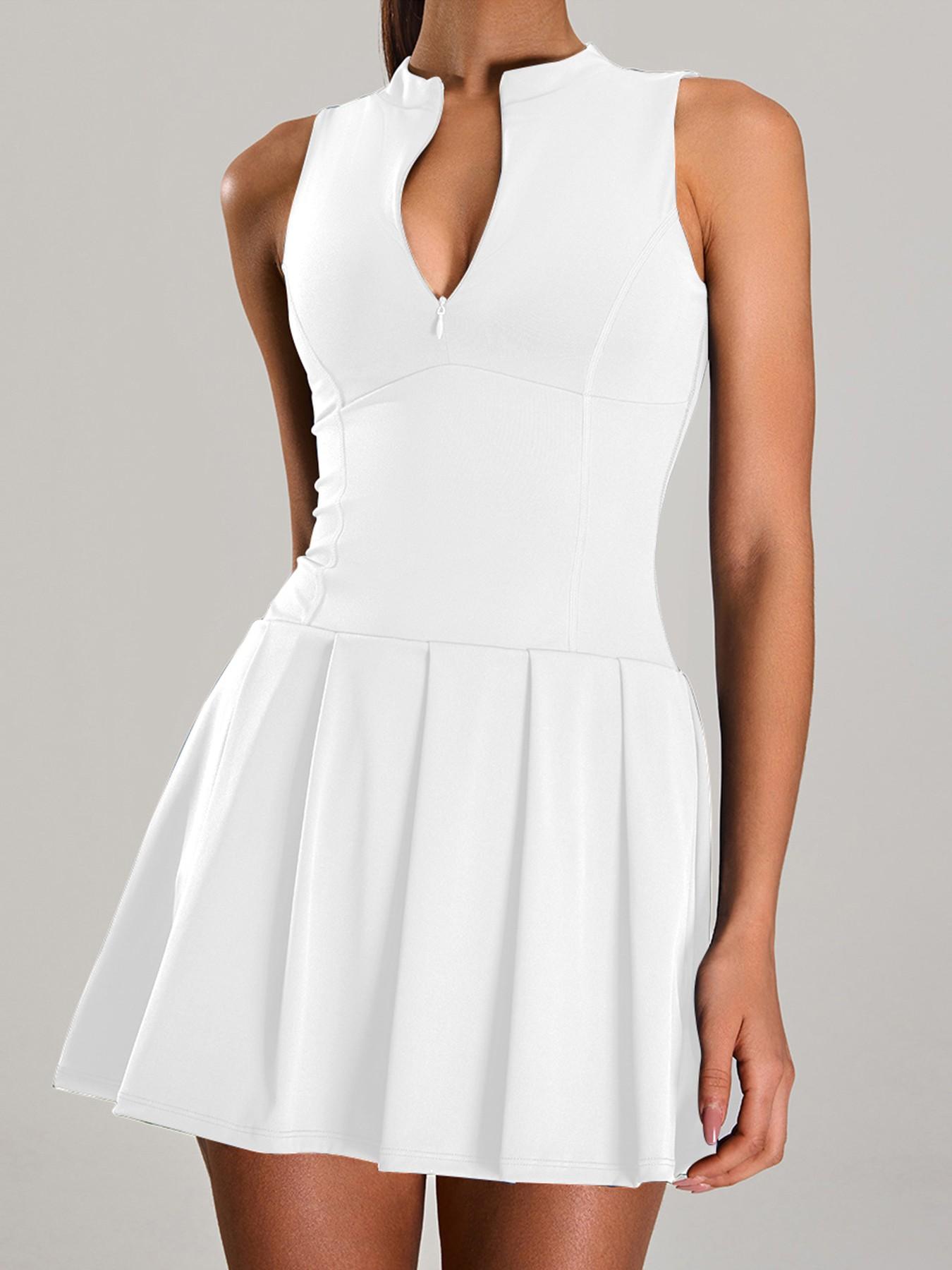 Women's Zipper Nude Feel Two-Piece Sports Dress, Anti-Slip Tennis Attire, Tennis Athletic Dress, Outdoor Running Fitness Skirt, Sporty Casual Wear