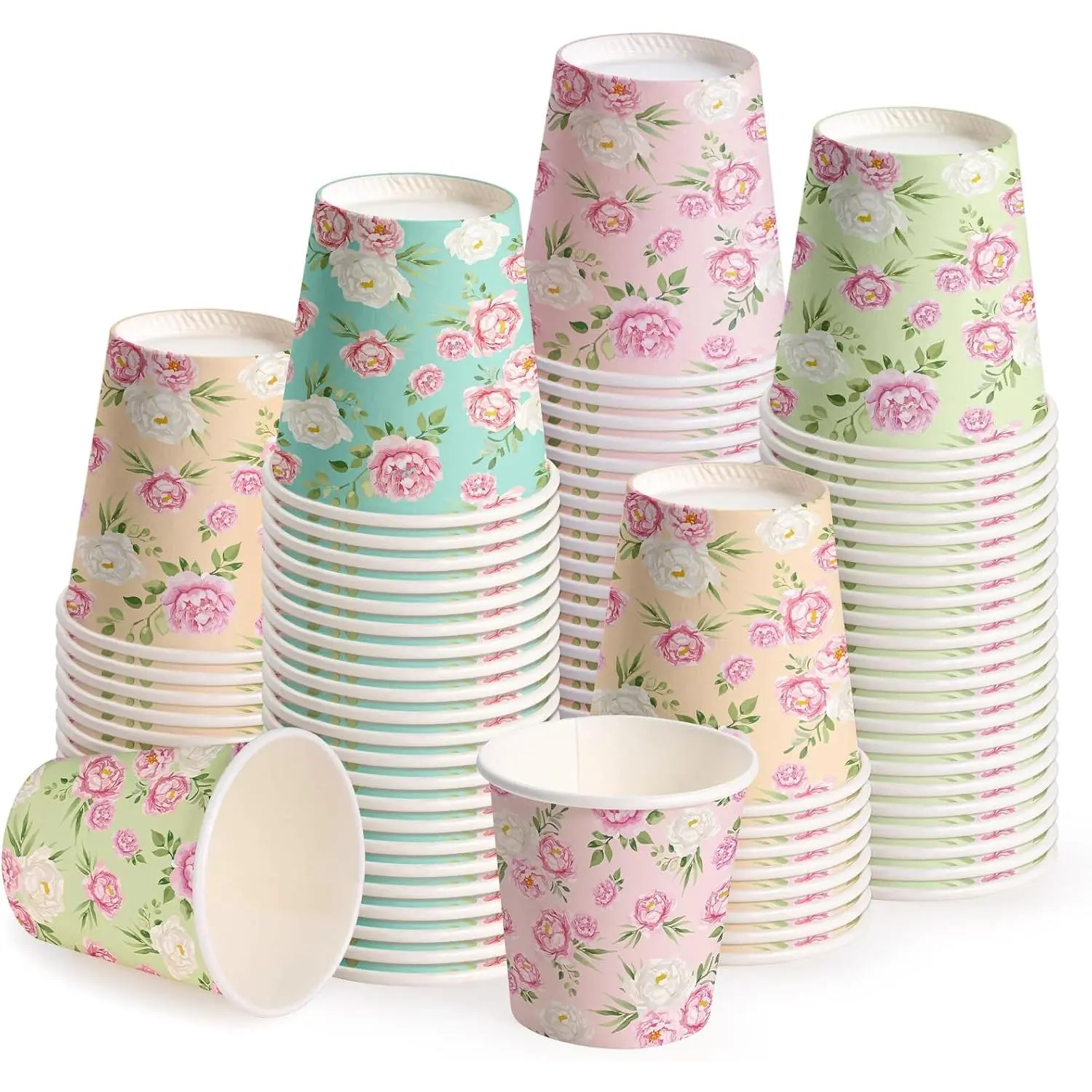 3oz Rose Floral Bathroom Cups - 100 Pack Disposable Paper Cups |   Colorful Rose Floral Design Small Mouthwash Cup for Toothbrush Rinse, Home Bathroom, Picnic, BBQ, Travel and Party