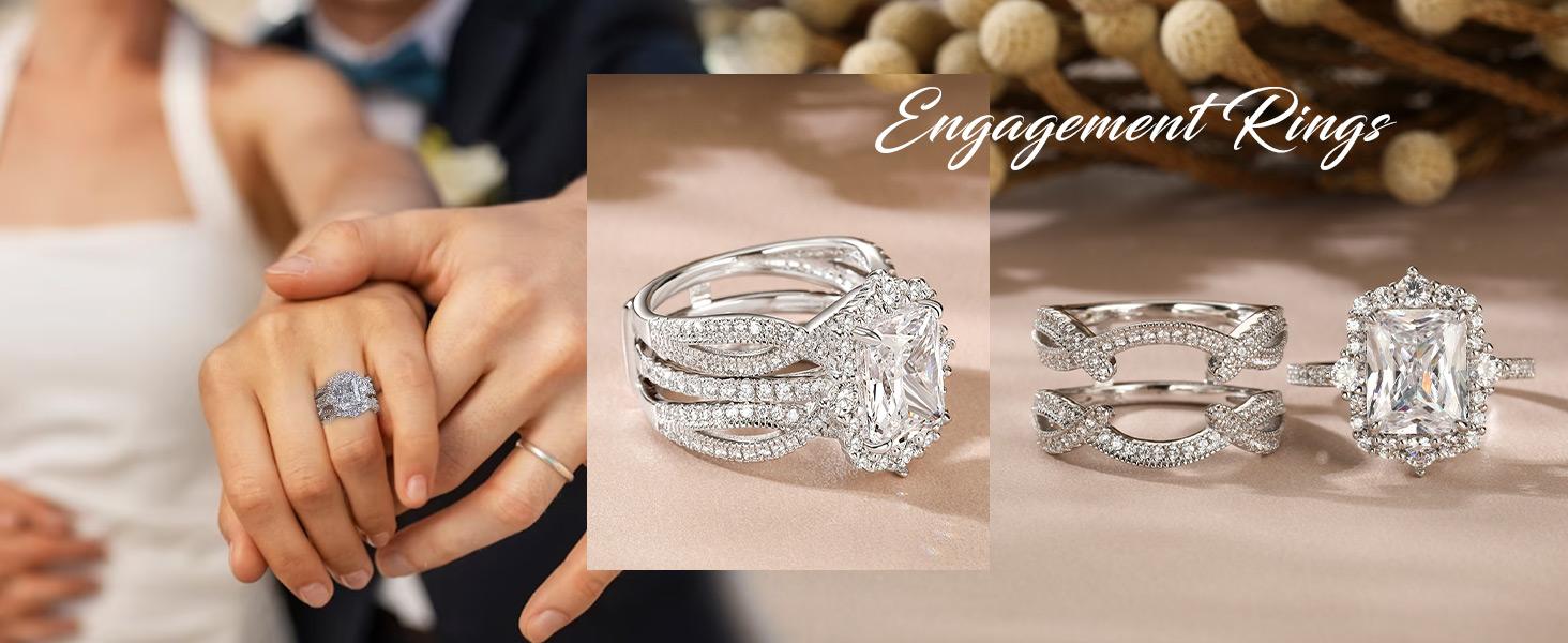 Jeulia Interchangeable Halo Engagement Ring Set Twisted Radiant Cut Sterling Silver SEC finejewelry Jeulia Interchangeable Halo Engagement Ring Set Twisted Radiant Cut Sterling Silver SEC finejewelry