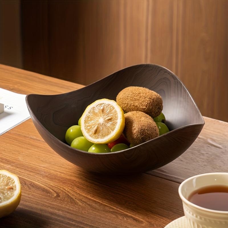 2pc Large Plastic Serving Bowl with Imitation Wood Grain - Dark Brown/Black PP Party Salad & Candy Dish, Durable Fruit Bowl for Buffet, Wedding, Banquet, Picnic - Easy-Clean Tableware Container