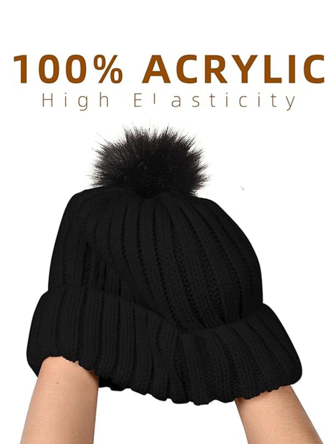 Unisex Plain Striped Beanie Hat, Satin Lined Knit Cap with Pom Pom, Warm Comfortable Windproof Winter Accessory, No Tag Design, Knitted Winter Hat