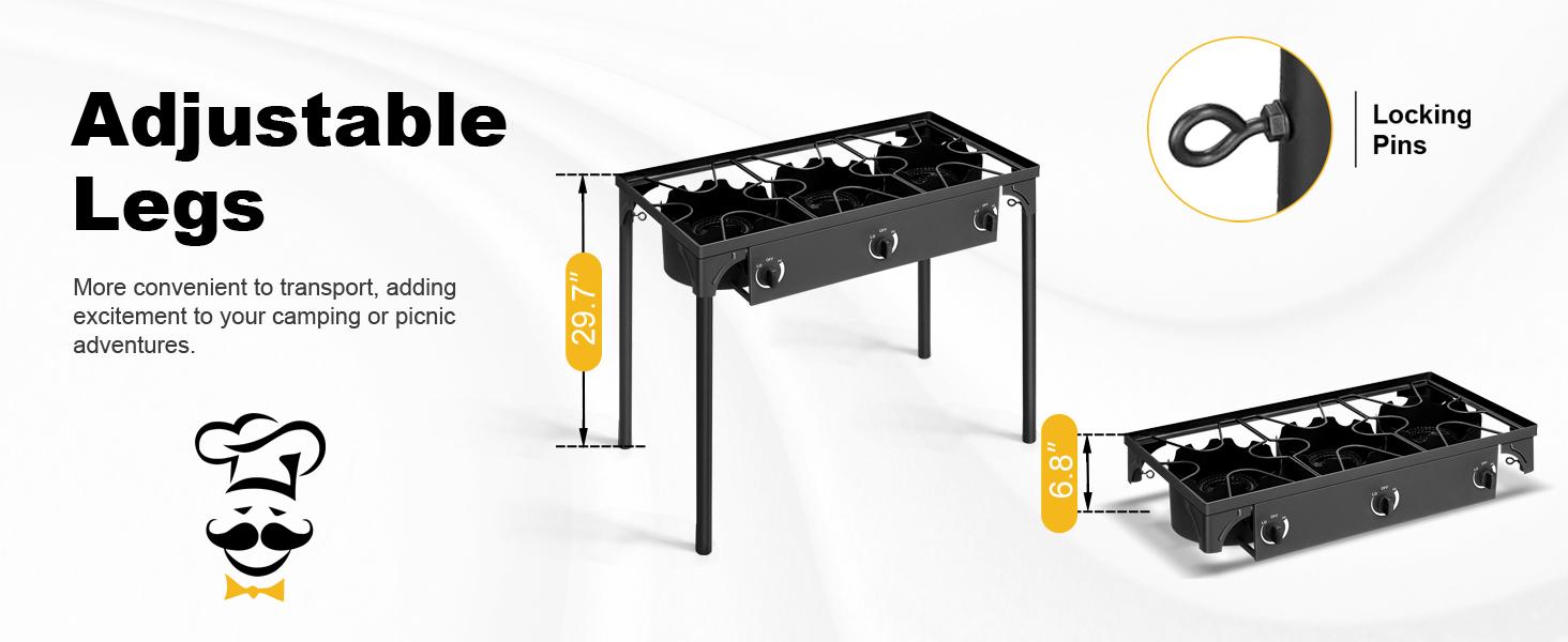 GEEKHOM Outdoor Camping Stove, Dual Burner Propane Gas Cooker w/Detachable Legs & 0-20 PSI Regulator & CSA Approval for Camp Patio RV, Cast Iron, 150,000-BTU