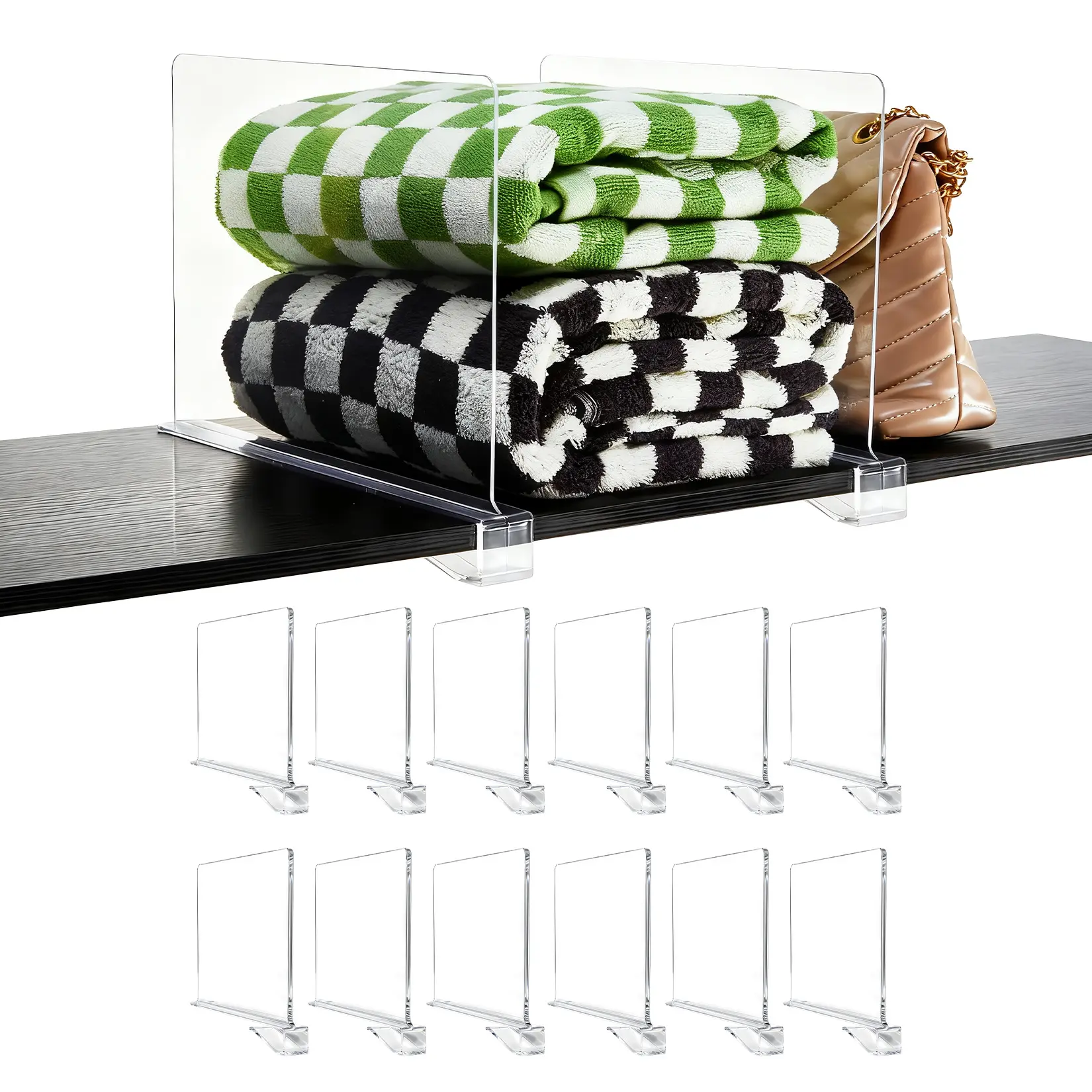 Garvee Acrylic Shelf Dividers for Closet, 11.8x7.9x1.18 in, Clip on Clear Plastic Shelf Separators for Pantry Wardrobe Bookshelf