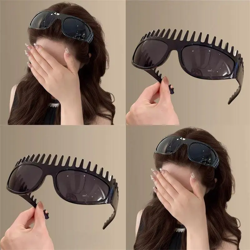 Women's 2-in-1 Acetate Tortoiseshell Sunglasses Headband, Foldable Comb Style Hairband, Trendy Sun Protection Hair Accessory for Daily Styling & Outdoor Use