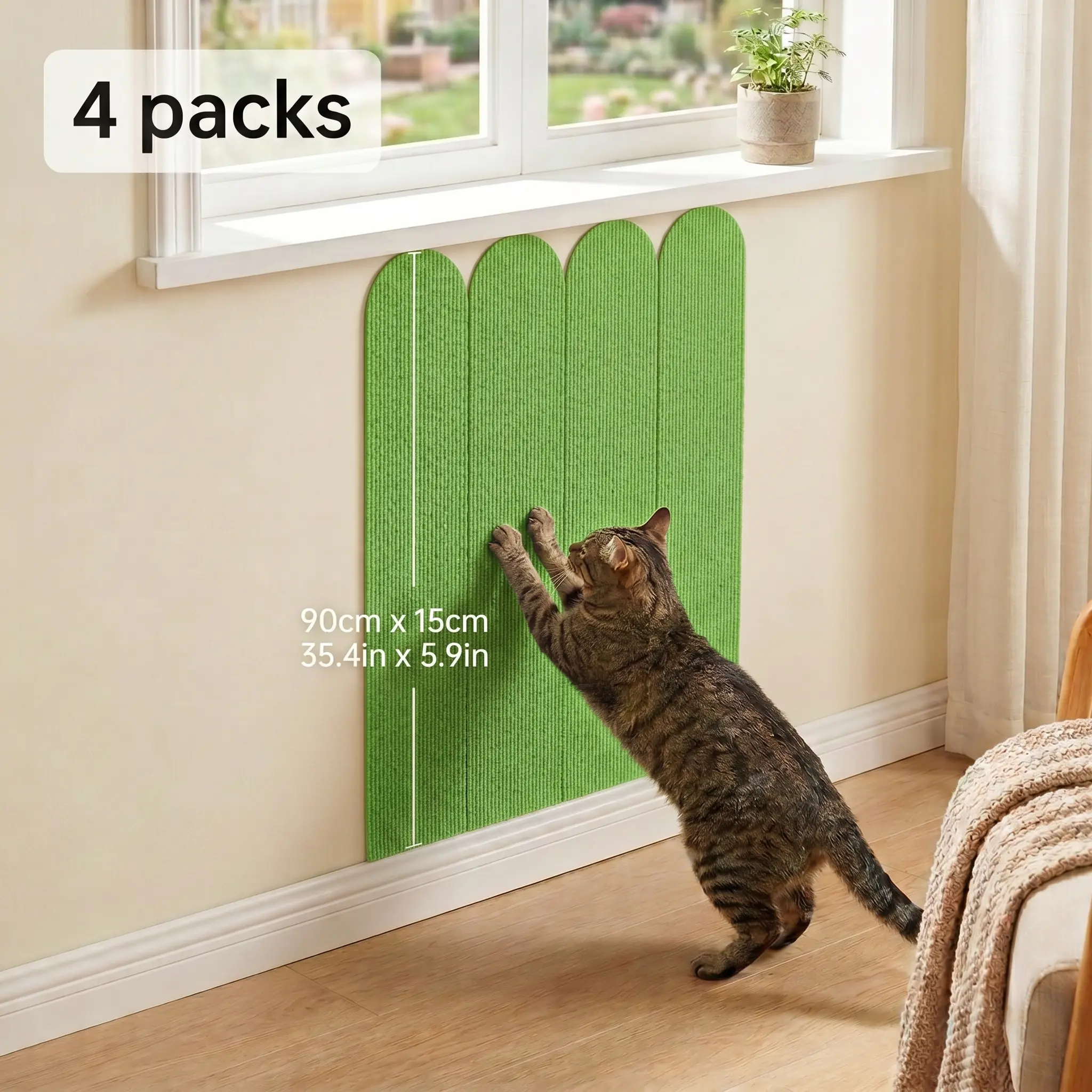 4-Pack Self-Adhesive Cat Scratch Pads, Quiet Thick Durable Material, No Drilling Installation, DIY Cuttable, Multi-Color Options