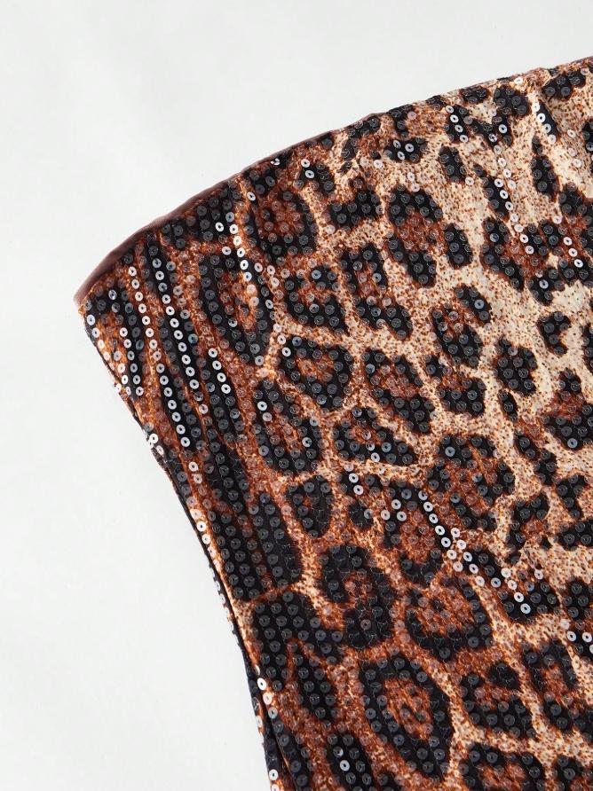 Women's Leopard Pattern Sequins Tube Dress, Elegant Fashion Strapless Short Dress for Party Club Dating Wear, Women Dress for Summer, Evening Party Dresses, Womenswear