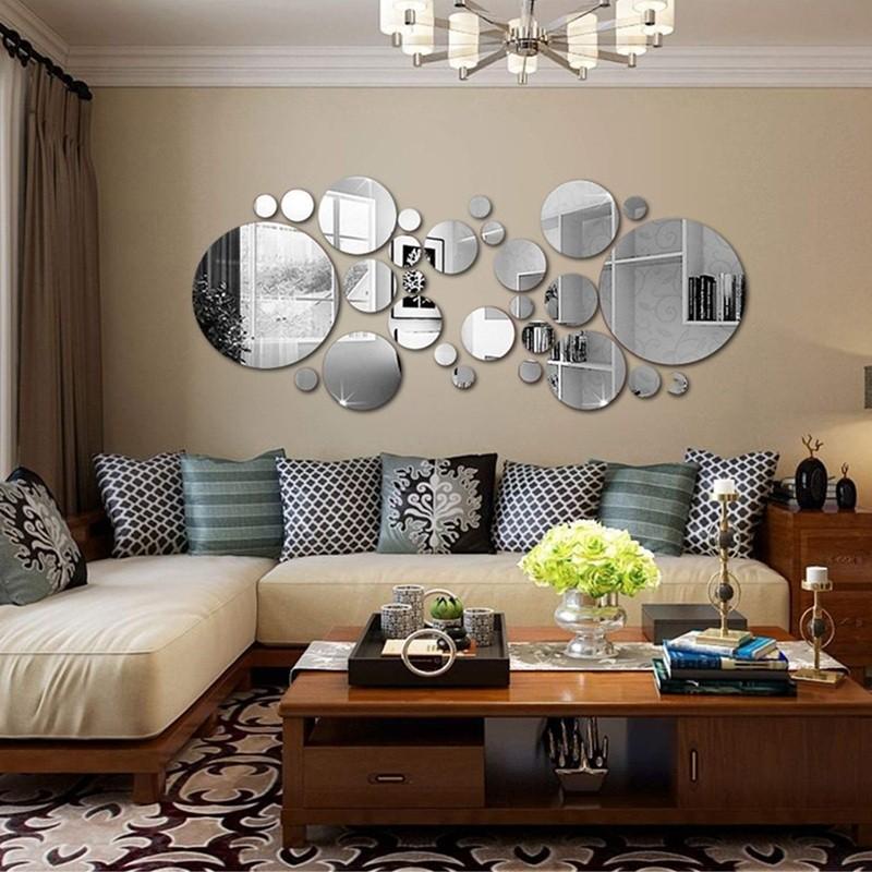 1COUNT Round Acrylic Mirror Wall Stickers, 3D Self-Adhesive DIY Round Mirror Wall Decals, Modern Minimalist Nordic Style Shatterproof Wall Art Decor for Living Room Bedroom, Make Room Look Bigger, Easy Install