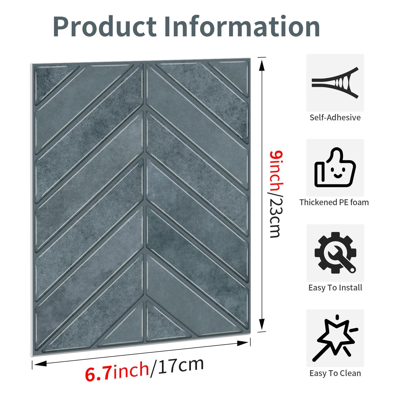 Geometric Herringbone Pattern Stickers, 12/24pcs Self Adhesive & Detachable Design, Waterproof Wall Decor for Kitchen Cabinets