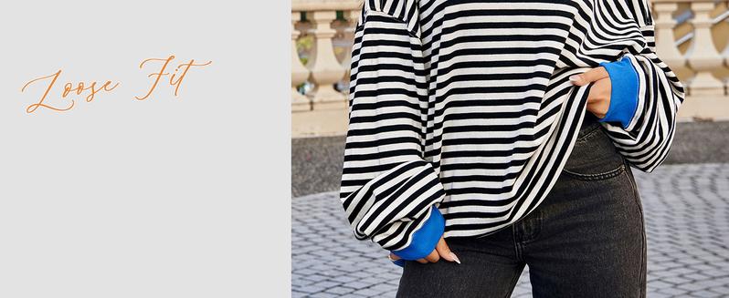 FISOEW Womens Striped Oversized Sweatshirt Color Block Crew Neck Long Sleeve Shirt Casual Loose Pullover Top Y2K Clothes Hoodie denimtearhoodie pink palm zip hoodie graphic zip Leg Baggy Womenswear Cotton