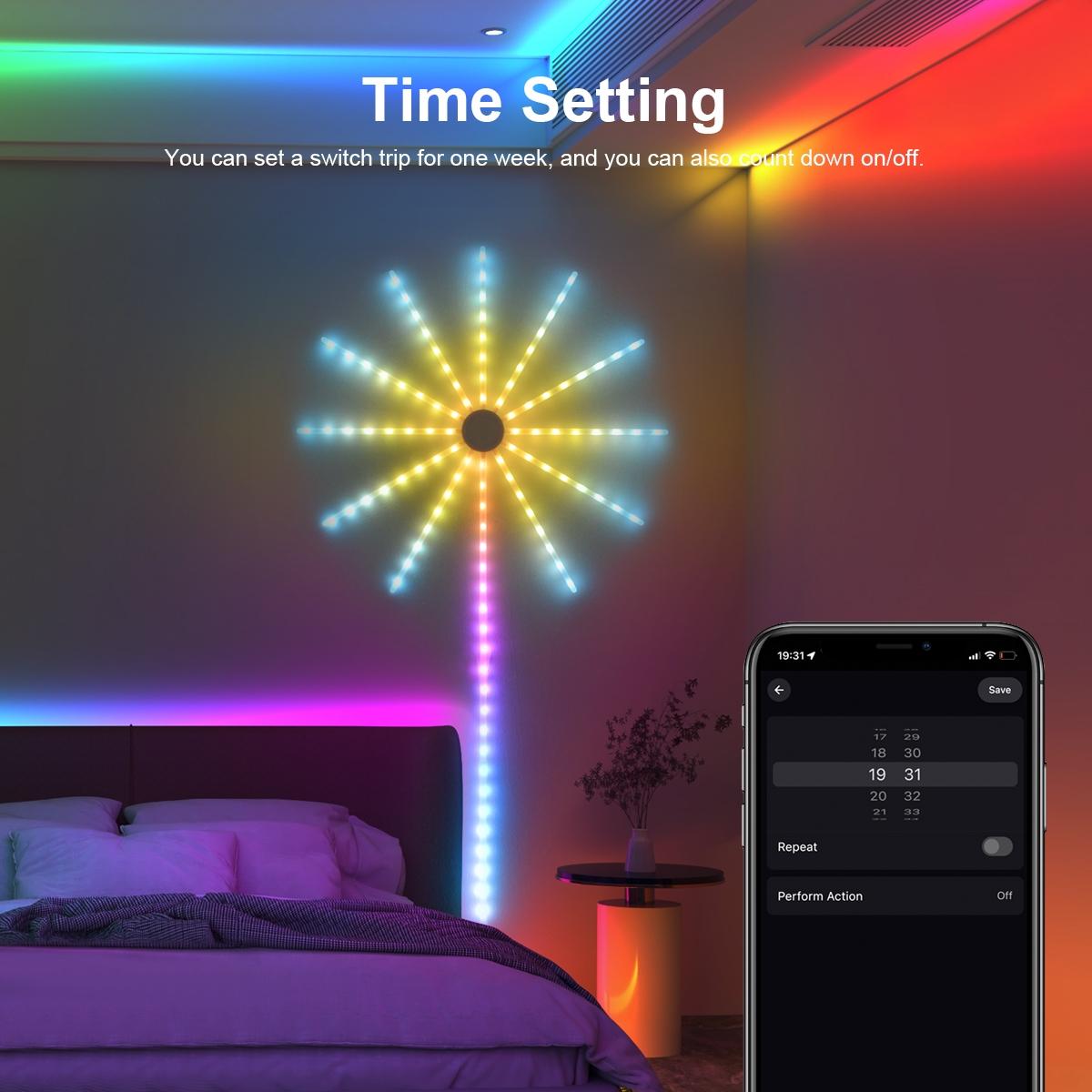 Smart RGBIC Firework Light, USB Powered Christmas Led String Light, Waterproof Bluetooth-compatible Decorative Light for Party, Bar, Indoor & Outdoor Garden Hanging Decor, Led Mood Light