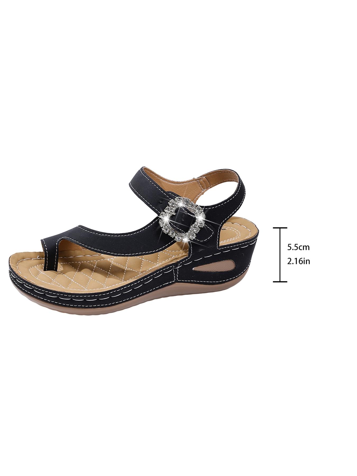 Summer best-selling women's rhinestone square-toe wedge flip-flop sandals with arch support, orthopedic lightweight soles, available in large sizes, comfortable for long standing without fatigue or blisters. Suitable for commuting, work, shopping, beach a