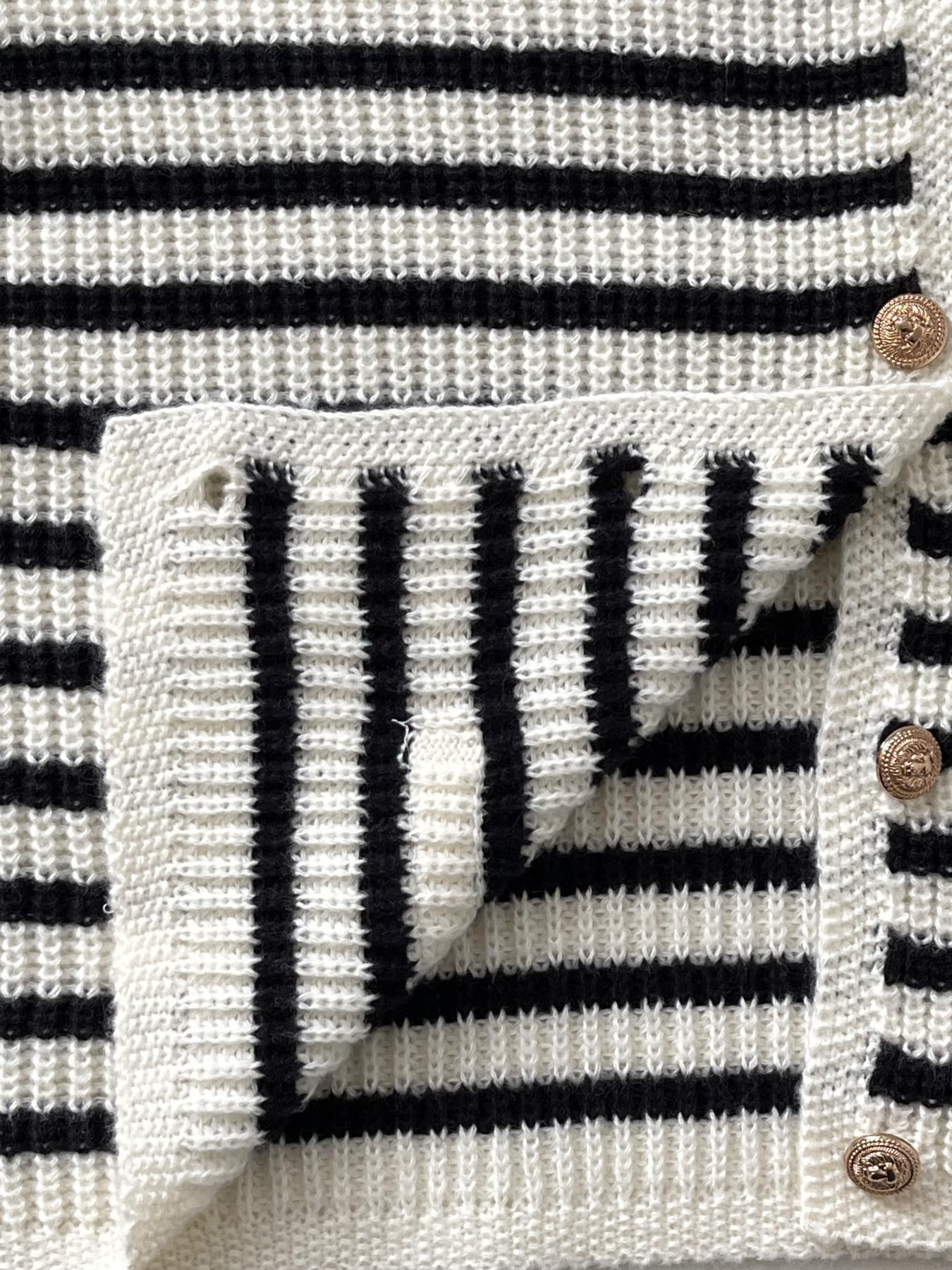 New Women's Knitted Fitted Sweater, Fall Winter Fashion, Drop Shoulder Button Front Cardigan, Striped Long Sleeve Top, Ladies Casual Wear, Knitwear