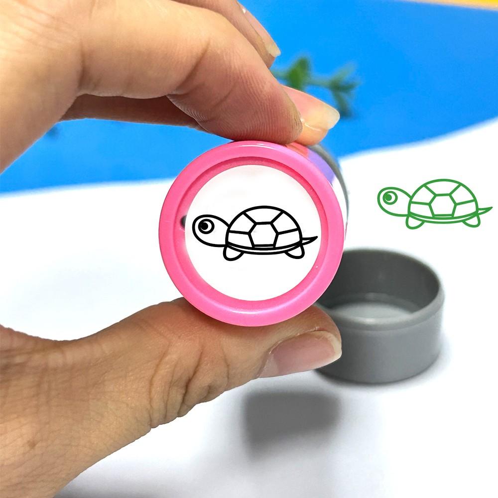 Turtle Pattern Handmade Stamps for Scrapbooking, Classroom Activities, Teacher Rewards, Fun Marking Stamps, Round Press-On Stamps
