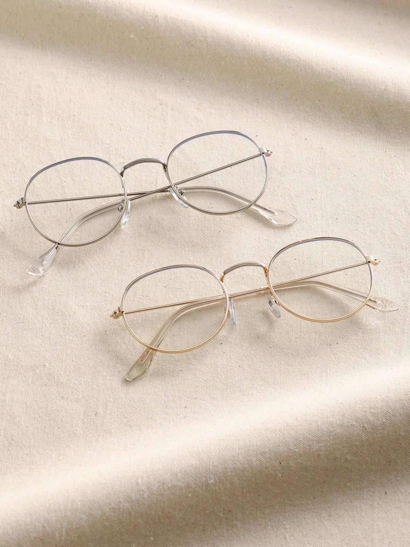 Elegant Women's Round Flat Mirror Glasses, 2 Pairs Classic Design, Perfect for Daily Life, Office Commute, Stylish and Functional, Lightweight Eyeglasses, Round Frame Eyeglasses