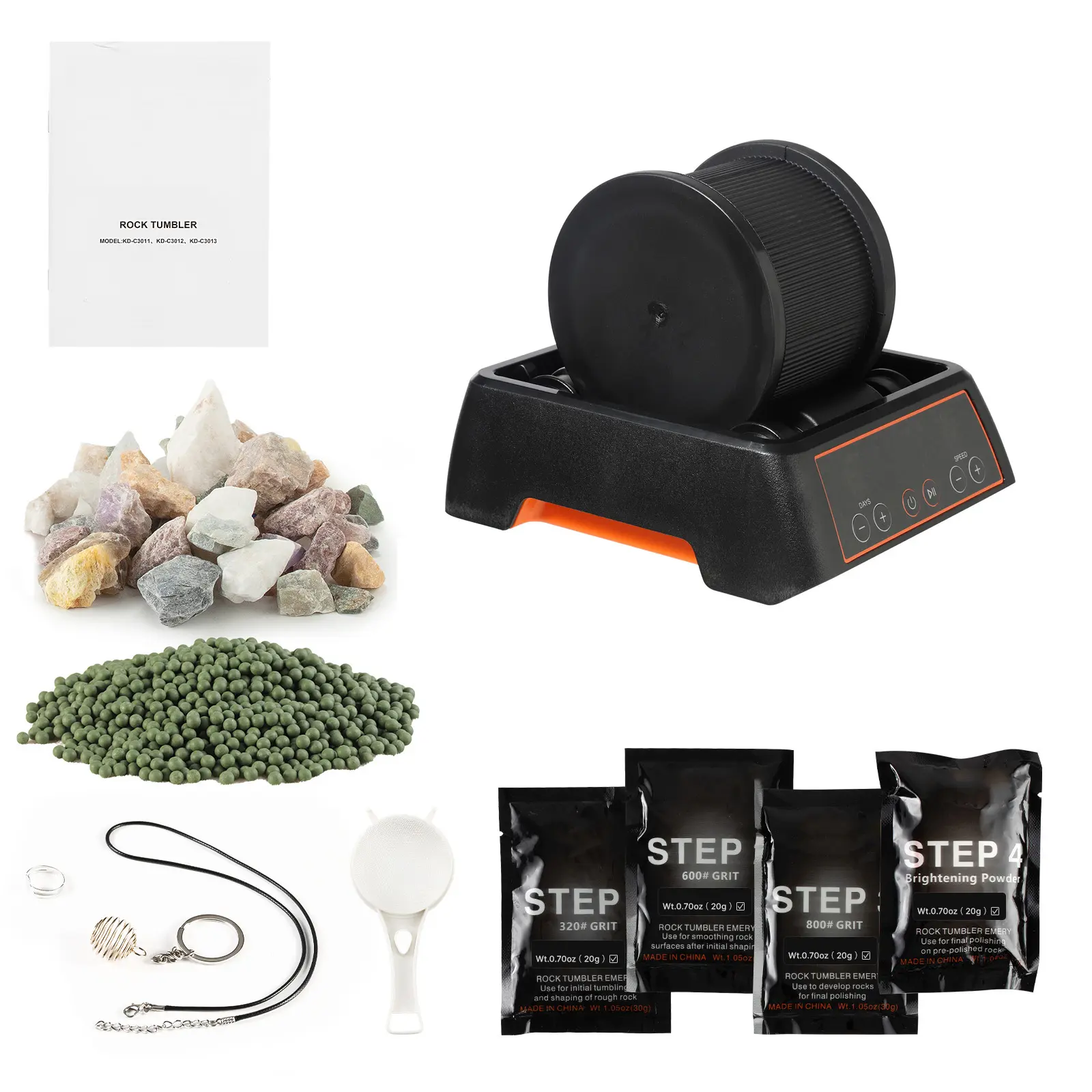 Rock Tumbler, 1 lb Rock Polishing Machine, Rocks Tumbling Kit with 4-Speed Adjustment, 1–9 Day Timer, Direct Drive Motor Rocks Polishing Kit for Rose Quartz, Amethyst, Quiet Operation