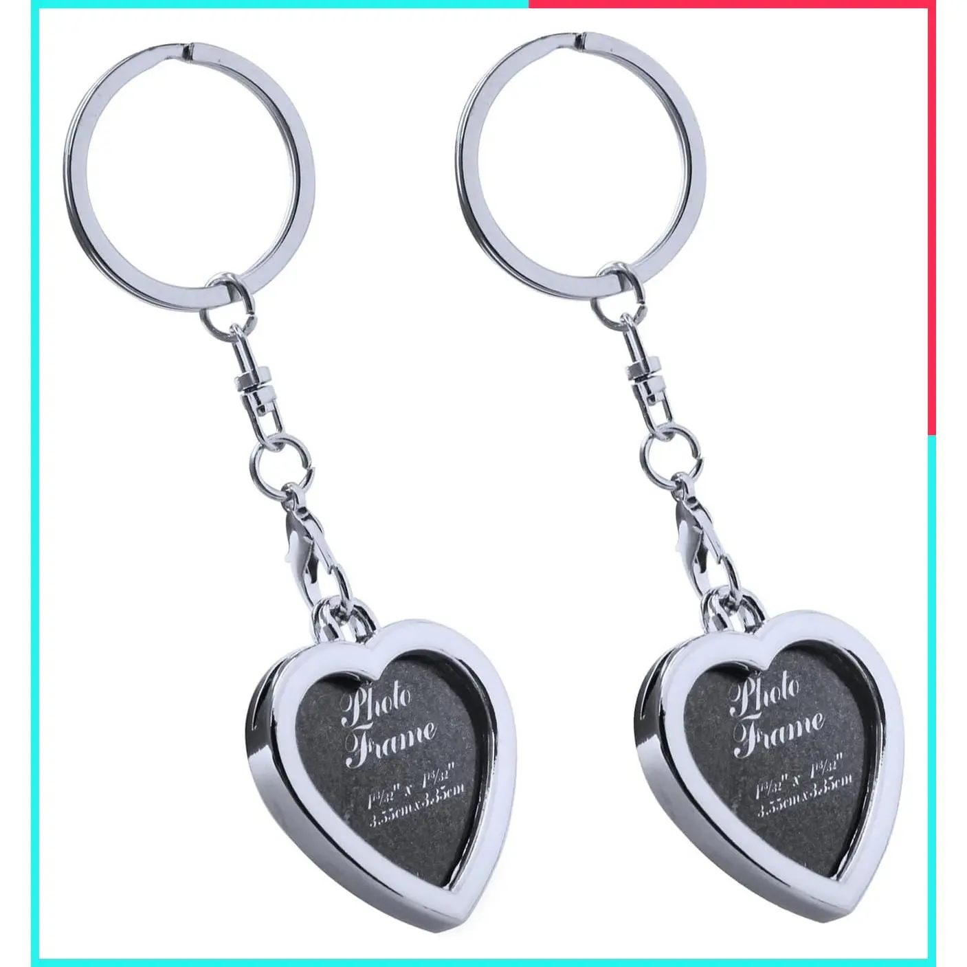 2 Pcs Heart Shaped Photo Frame Keychains, Blank Picture Frame Key Rings