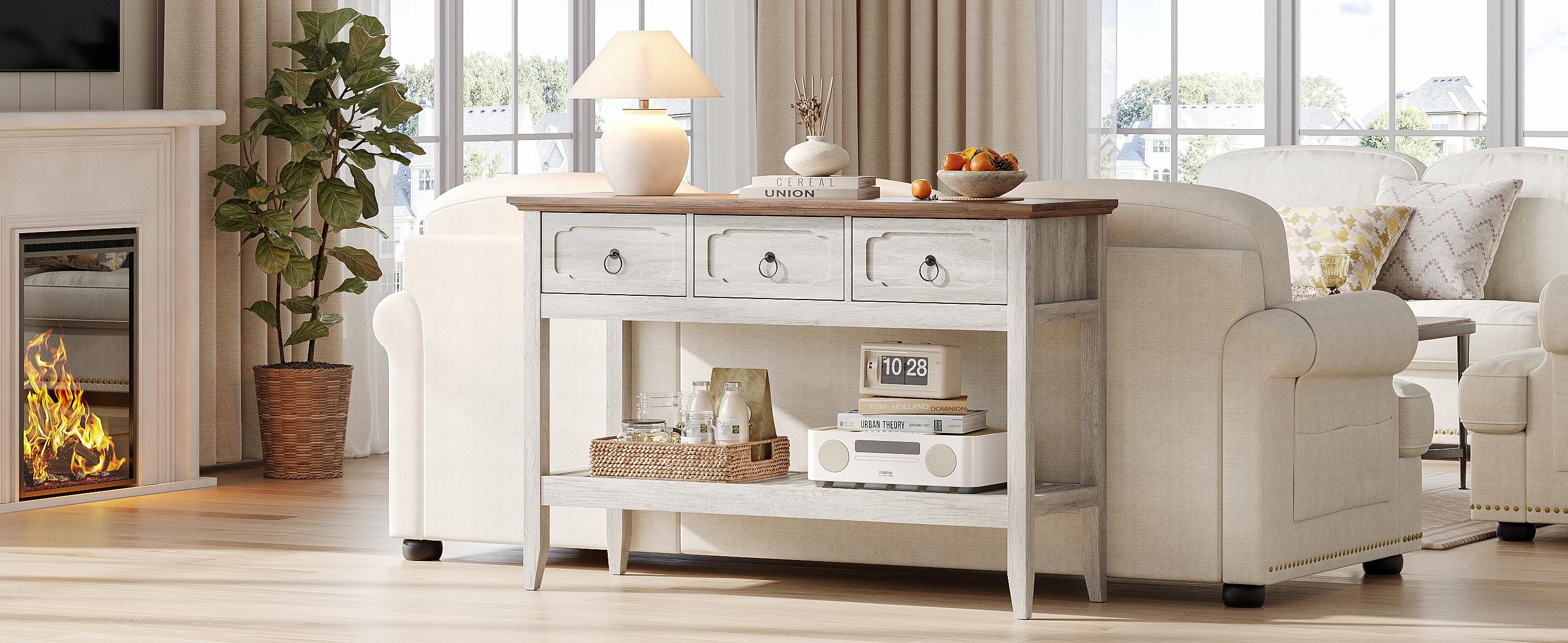 Vabches Entryway Table with Large Storage Space, Farmhouse Feel Console Table for Entryway, Sturdy & Reliable Structure Sofa Table, Easy to Assemble Entry Table