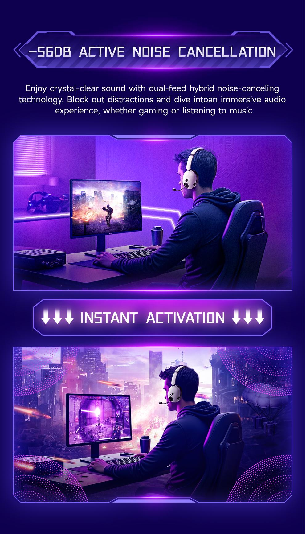 Picun UG-10A Wireless Gaming Headset - 7.1 Surround Sound, -56dB Noise Cancelling, 100H Battery Life, 40mm Drivers, Quad-Mode Connectivity (2.4G/Bluetooth/Wired), RGB Lighting, HD Mic for PC/PS4/PS5