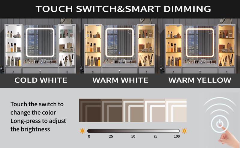 FUSOU 11 Drawers Makeup Vanity with Charging Station, Vanity Desk with LED Mirror & 2 Glass Cabinet, 3 Color Modes, Brightness Adjustable, Glass Top, Dressing Table with Chair for Bedroom (11 Drawers) FUSOU 11 Drawers Makeup Vanity with Charging Station, Vanity Desk with LED Mirror & 2 Glass Cabinet, 3 Color Modes, Brightness Adjustable, Glass Top, Dressing Table with Chair for Bedroom (11 Drawers)