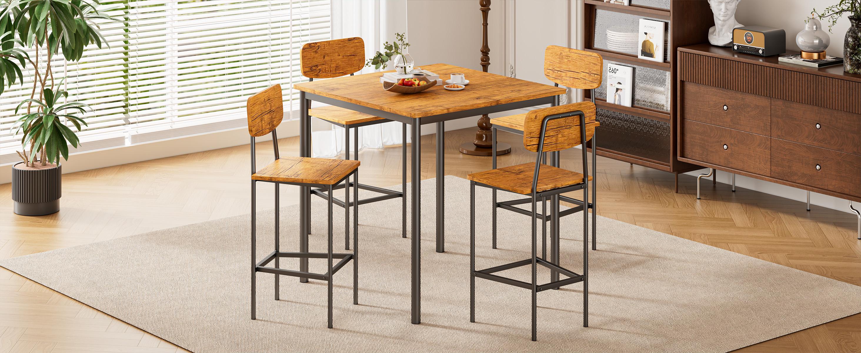 4-Piece Kitchen Dining Set, Ironwood Square Table, Suitable for Small Spaces, Home Kitchens, Apartments, Bars