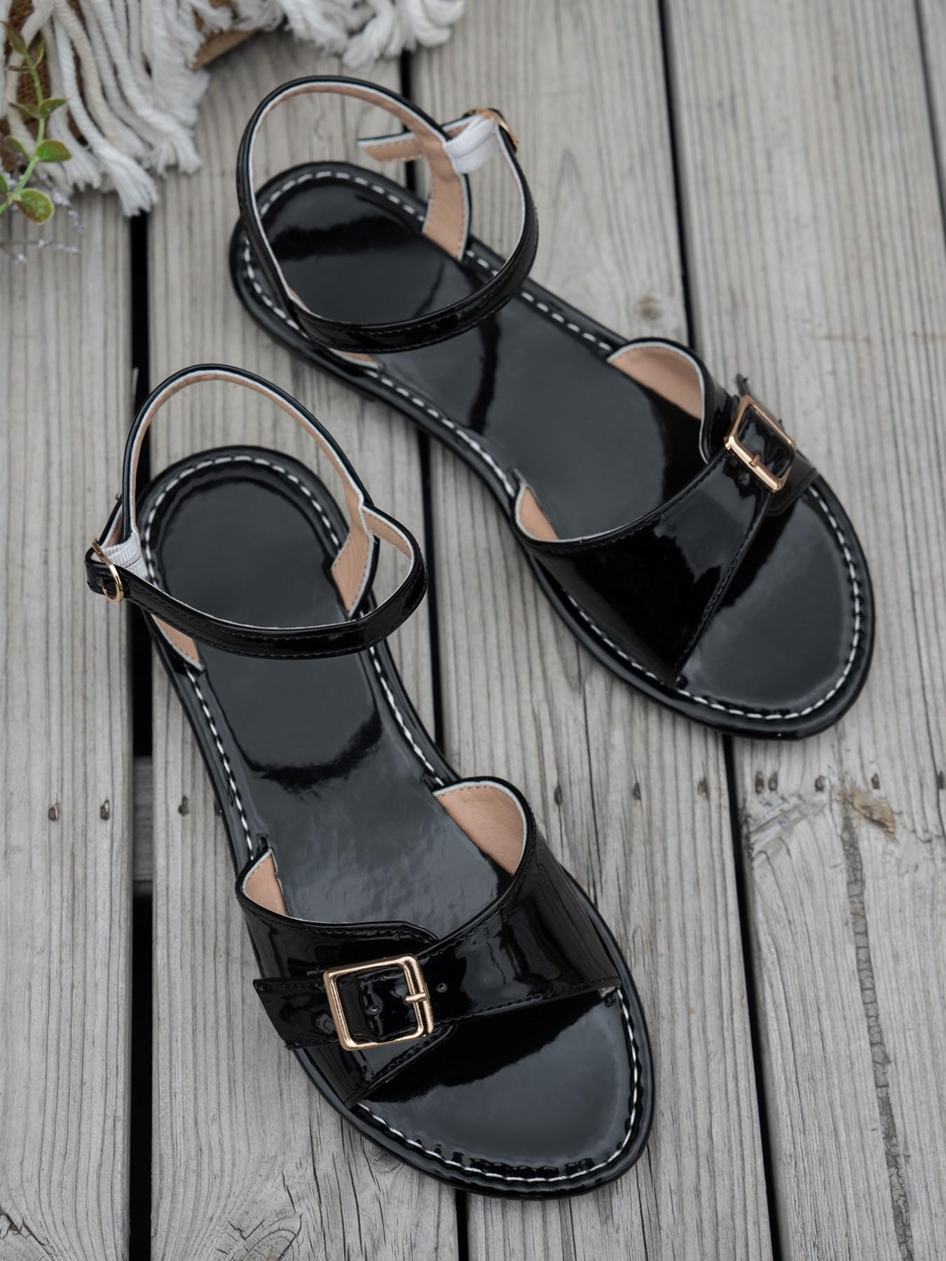 Women's Fashion Flat Sandals, Elegant Glossy Design, Pure Color Versatile, Comfortable Beach Shoes, Perfect for Vacation & Casual Wear