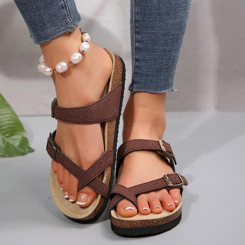 Women's Flip-Flop Slippers On Beach Slide Slipper Cork With Adjustable Metal Buckle Strap Footbed Sandals Slip Shoes Springfresh