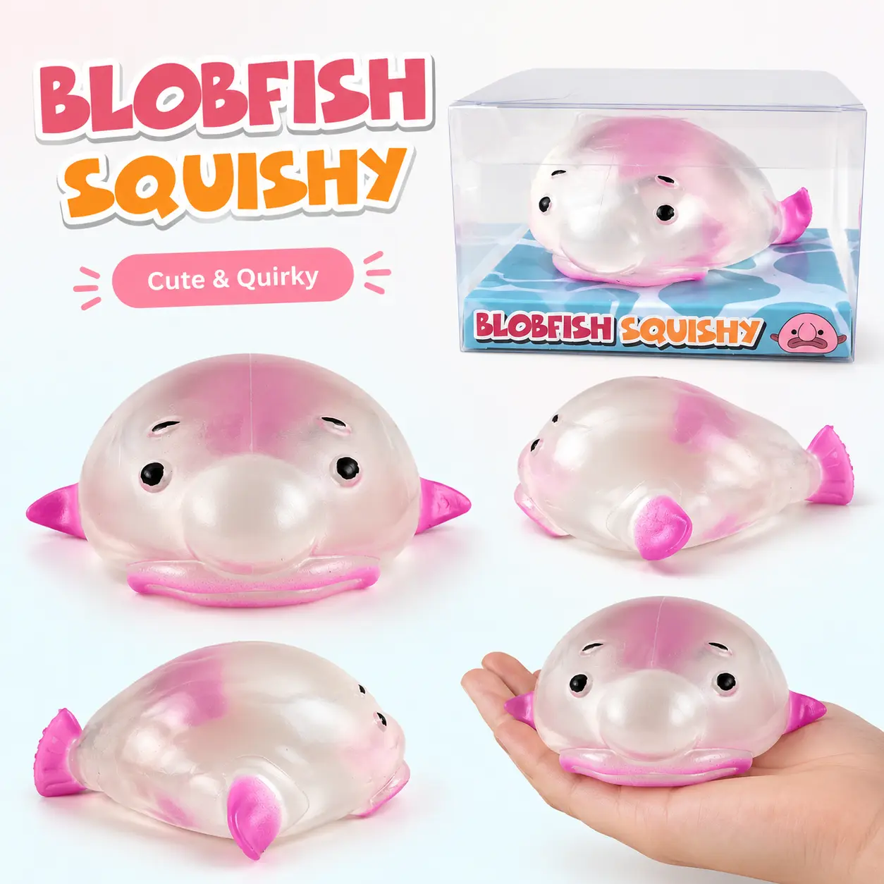 Unisex Non-Toxic Fish-Shape Silicone Squishies Toys, Mini Blobfish Soft Squeeze Stress Relief Fidget, Cute Pink Oddly Satisfying ASMR & Sensory Play Gift Item