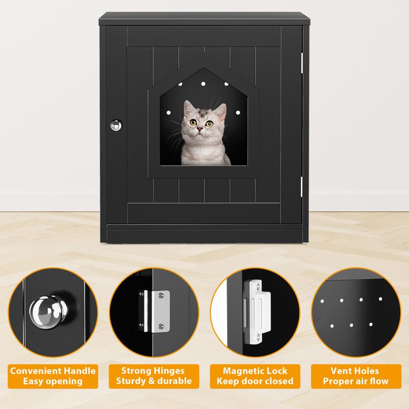Pet Republic 20'' Black Cat Washroom Pet House Hidden Litter Box Enclosure & MDF Side Table