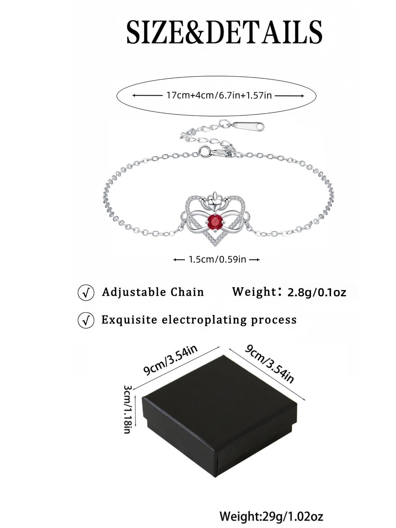 Heart Crown Queen · Ruby Bracelet Unique premium heart bracelet with delicate zircon infinity symbol, elegant and versatile.Comes with a card for Mom or daughter.Perfect mysterious gift for your daughter and ideal for Mother’s Day.