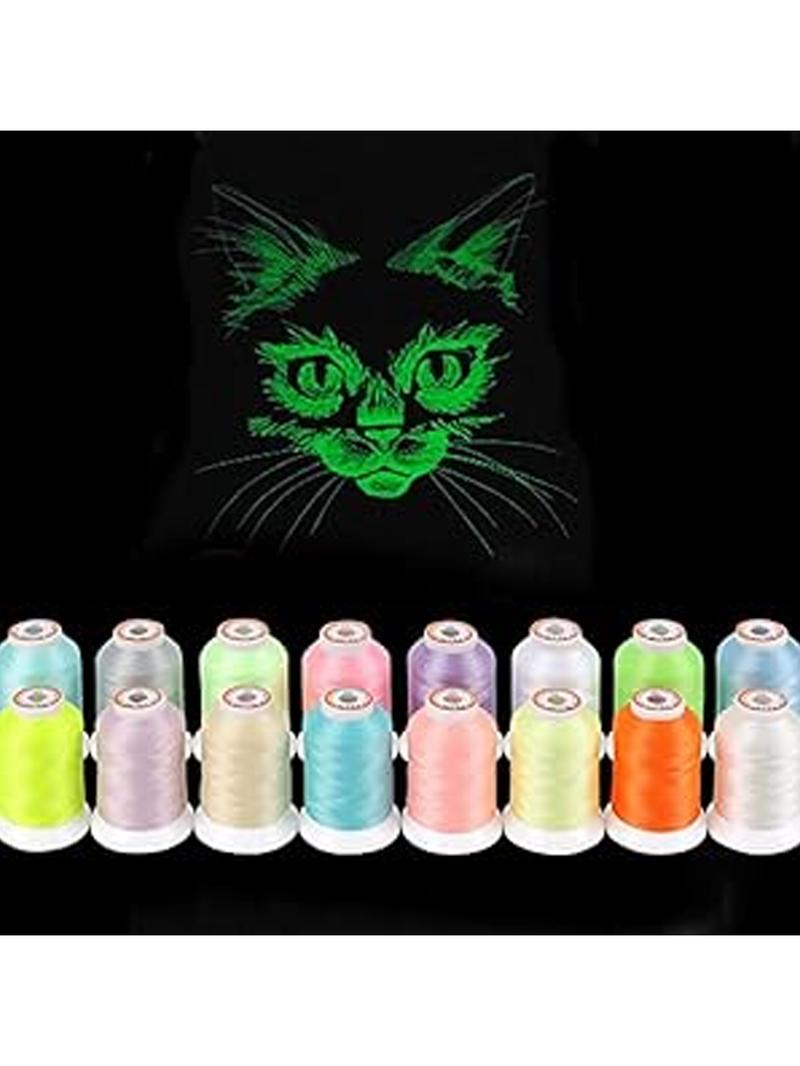 Glow in The Dark Embroidery Machine Thread Kit 30WT 500M for Clothes Handicraft Toy Cross Stitch Strong Polyester Thread for Halloween Costumes Pastel Colors