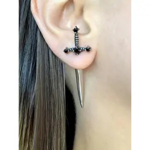 Women's Zinc Alloy Gothic Earrings - Artificial Crystal Studs, Cross Motif Dangles, Vintage Punk Design, Party Wear Costume Jewelry