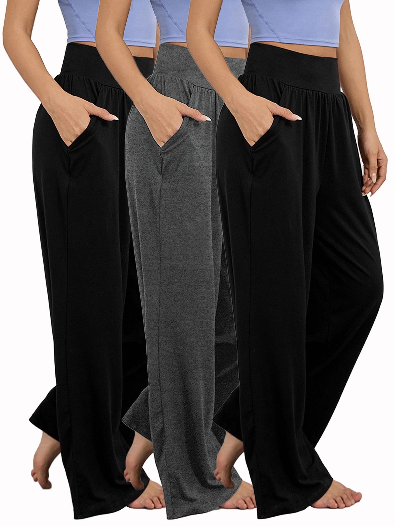 Women's Plain Pocket High Waist Joggers, Casual Comfy Wide Leg Trousers For Outdoor Sports, Airport Outfit，Women's Sport & Outdoor Lounge Outfit Clothing For All Seasons, Wide Leg Sweatpants