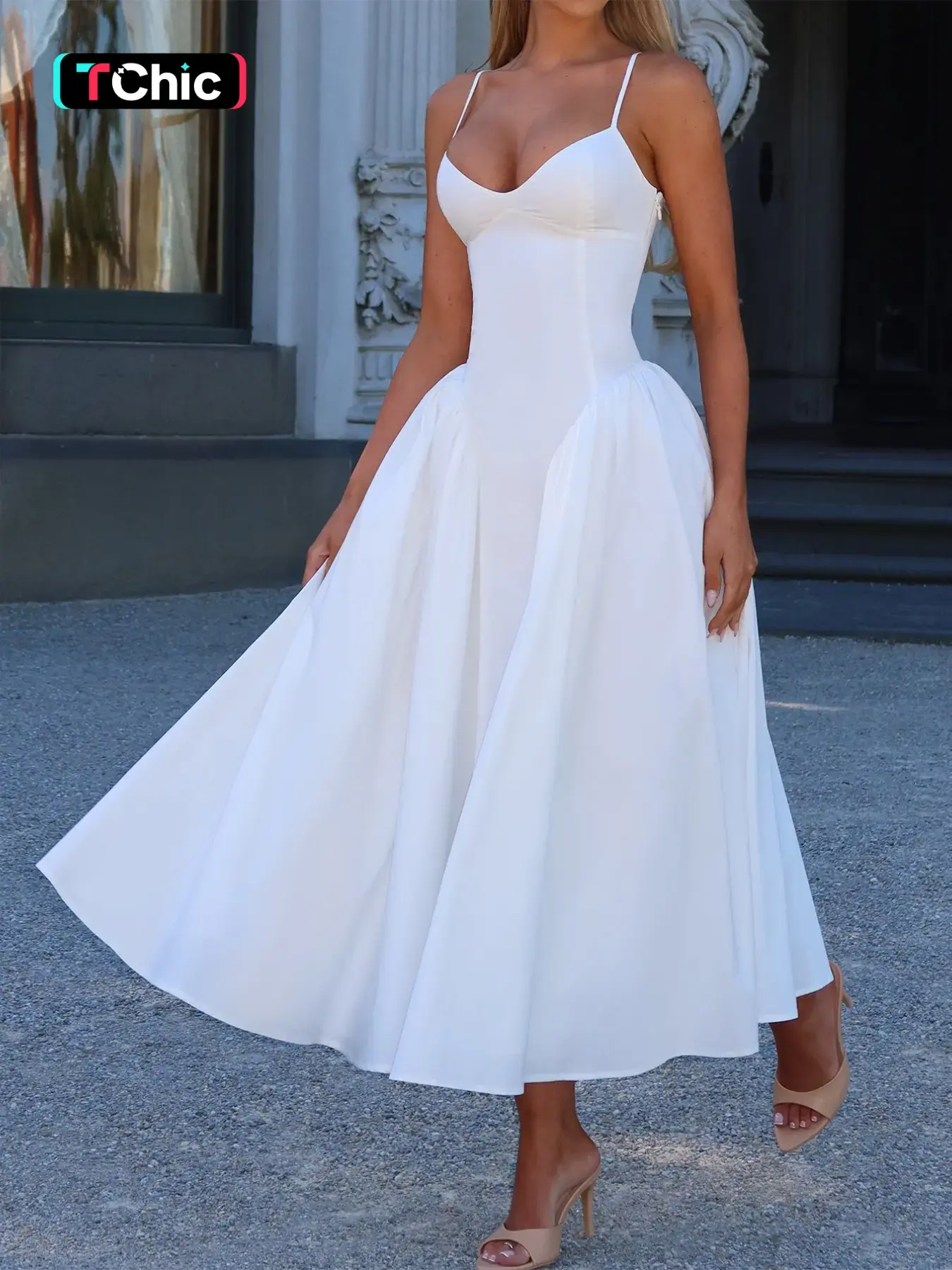 Pure Color Elegant Chic Spaghetti Strap Sleeveless Long Lady Summer Dress, Waist Cinched Design, Fitted Style, Plain Pattern, Perfect for Various Occasions, Formal, Womenswear, Evening Prom Gown, Evening Party Gown