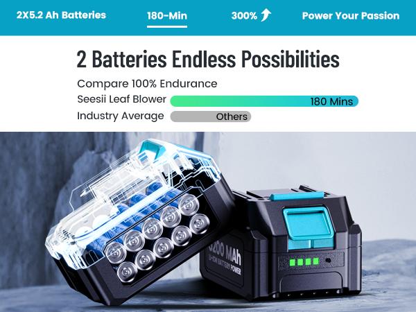 Seesii 40V Cordless Electric Leaf Blower/Snow Blower Cordless, 680CFM/210MPH Brushless Motor with 2 * 5200 mAh Batteries and 2*Chargers, Variable Speed Control & Turbo Button, Electric Blower for Lawn Care/Debris/Dust