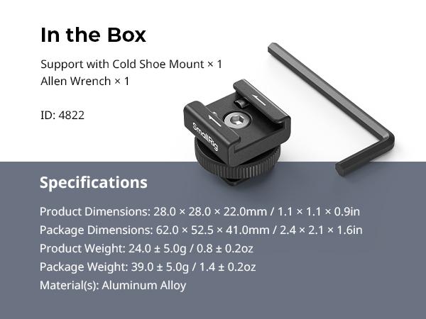 SmallRig Cold Shoe Mount Adapter for Wireless Microphone, for DJI Mic / Mic 2, for RODE Wireless Go II, for Saramonic BLink 900 B, for Hollyland C1, with 1/4"-20 Threaded Hole, Anti Drop Design - 4822