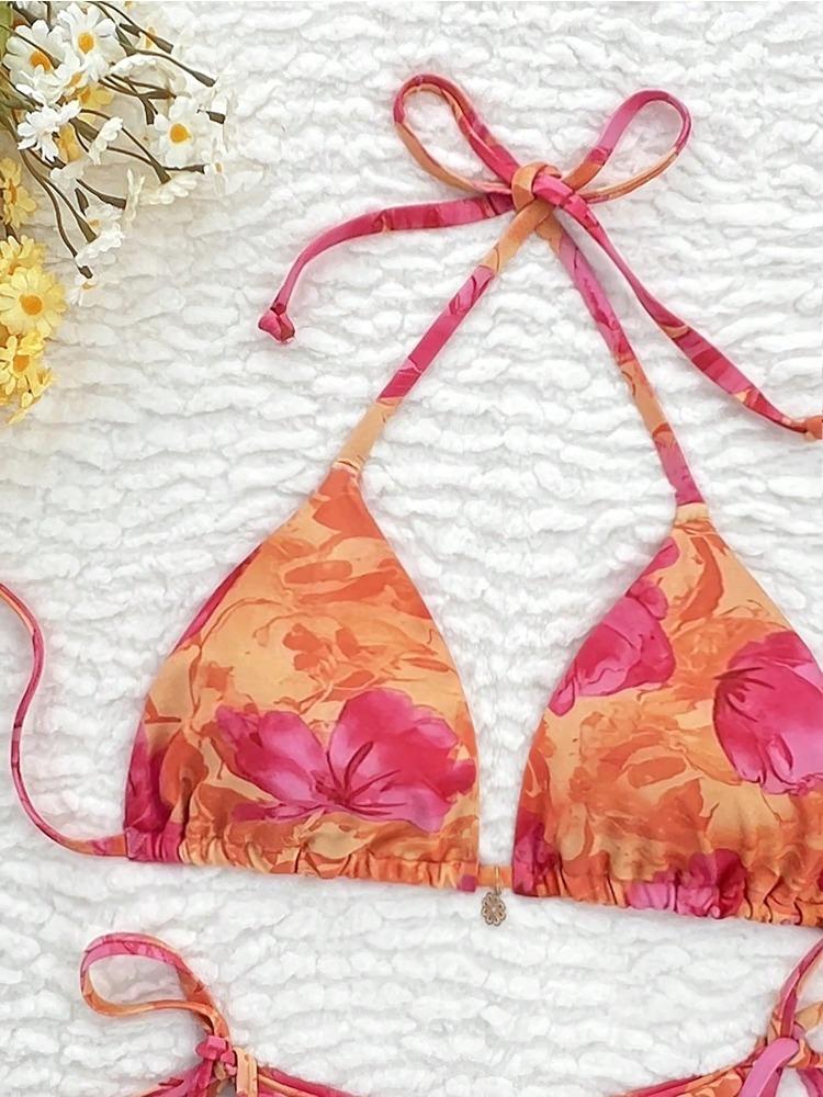 Women's Bikini Set with Adjustable Straps, Bikinis Sets, Sexy Vacation Beachwear, Printed Halter Neck Swimsuit, Spring Summer 2026 Fashion