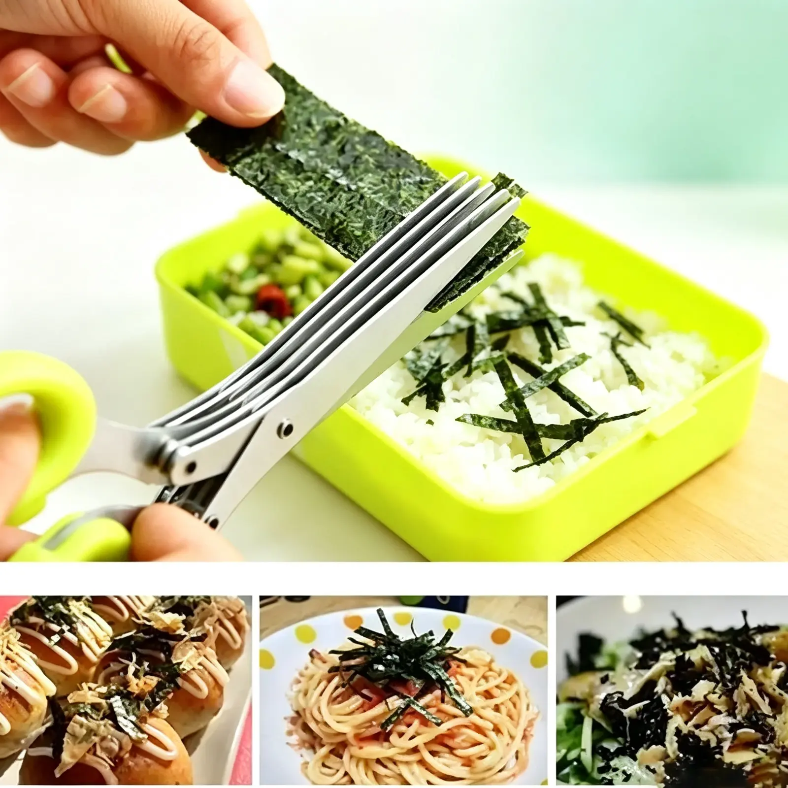 Stainless Steel Stacked Blade Kitchen Snipping Implement With PP Grip Handle, Household Handheld Food Trimming Fixture For Scallions, Cilantro, Nori Sheets And Chili Peppers, Home Cooking Prep Manual Cutting Accessory