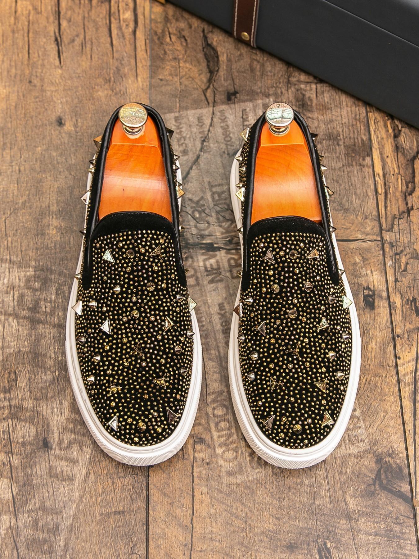 Men's Fashion Trendy Shoes, High-Quality Rivet Decor, Casual PU Leather, Rubber Sole, Ideal for Daily Wear, Business, Parties, Driving