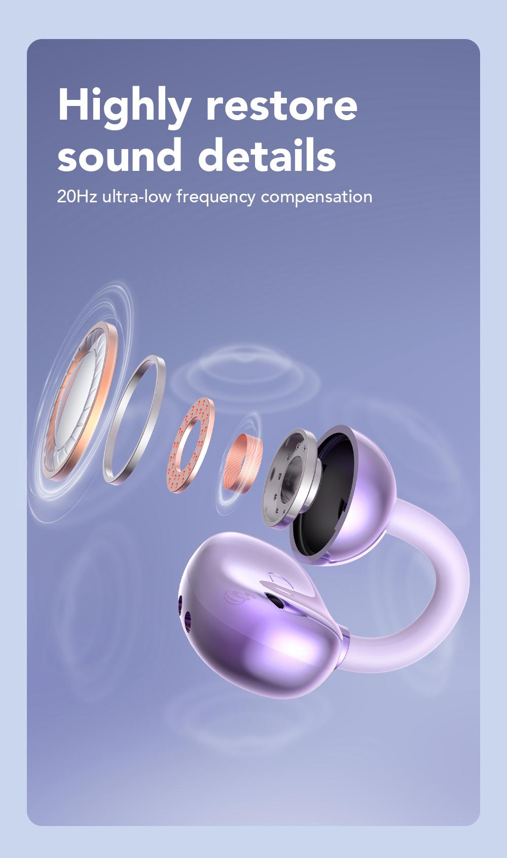 MINISO MS199 Clip On Ear Headphones Full Color Touch Screen, Audio Wireless Headphones Built-in Microphone for Music & Phone Calls,Sport Waterproof & Sweatproof