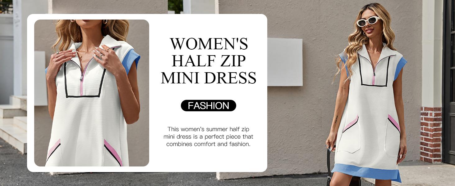 Fisoew Womens Summer Sleeveless Mini Dress Casual Half Zip Cap Sleeve Contrast Loose Sweatshirt Dresses Fisoew Womens Summer Sleeveless Mini Dress Casual Half Zip Cap Sleeve Contrast Loose Sweatshirt Dresses