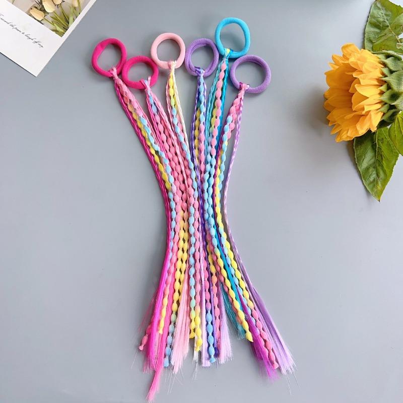 6PCS Pack Girls Hair Accessories Multi-color Wig Braided Hair Ties Sweet Cool Boxing Braids Elastic Bands High Ponytail Bean Braids Hair Rope Hair Accessories Hair Ties