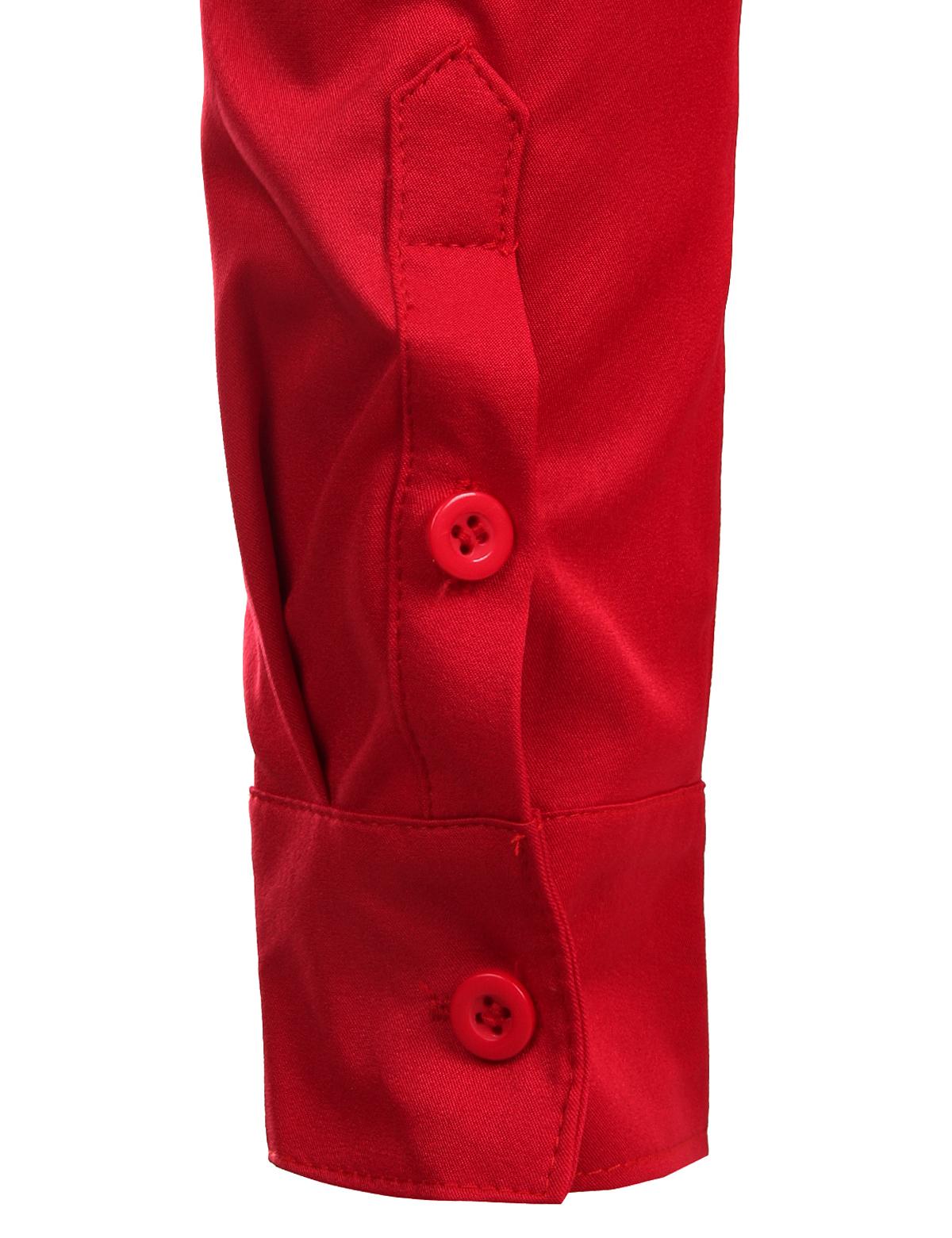 ZEROYAA Men's Red Banded Slim Fit Collar Long Sleeve Casual Button Down Dress Shirts with Chest Pocket Breathable Polyester Fabric Soft Top