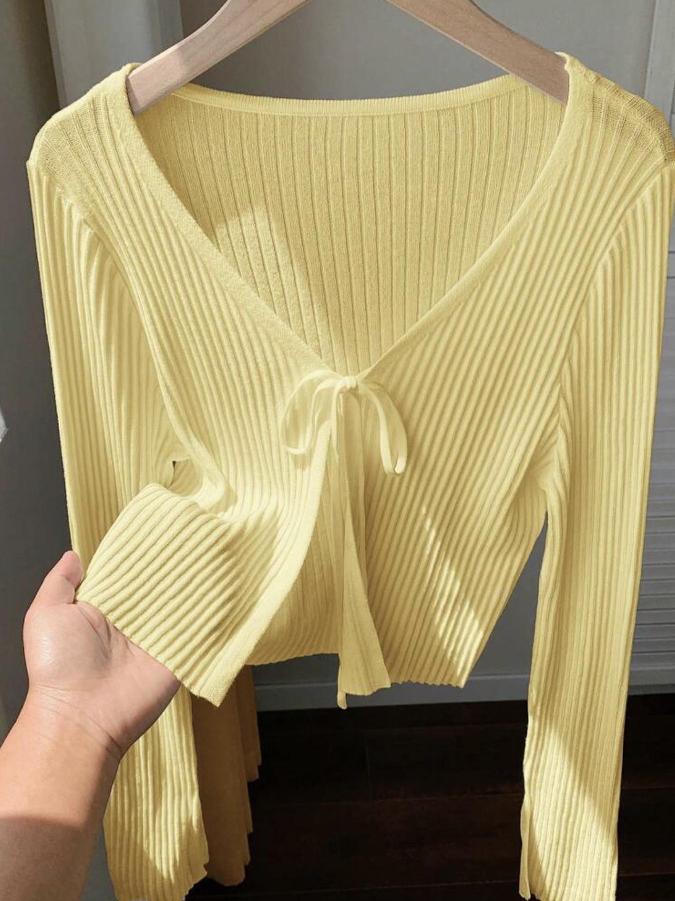 Women's Casual Spring Summer Knit Sweater Cardigan with Tie Front, Loose-Fitting Plain Open Front Jacket for Chic Style and Versatile Wear