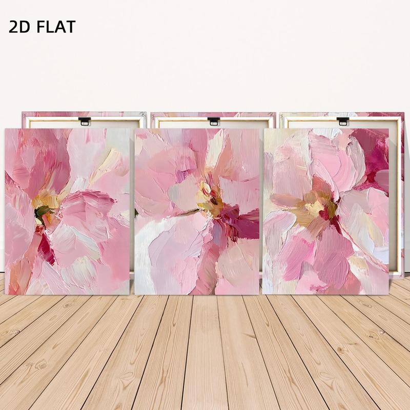 3 Counts Wood Framed 2D Blush Floral Canvas Poster, Abstract Pink Flower Wall Art, Wooden Wall Art, Ready To Hang, Peony Art Wall Decor, Artwork Wall Painting For Gift, Wall Picture for Living Room, Bedroom