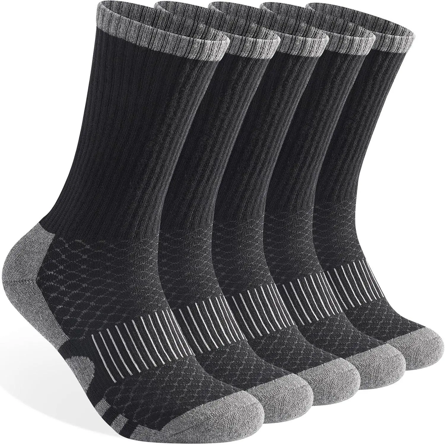 Mens Cotton Cushioned Crew Socks, Moisture Wicking Breathable Athletic Performance Boot Work Socks