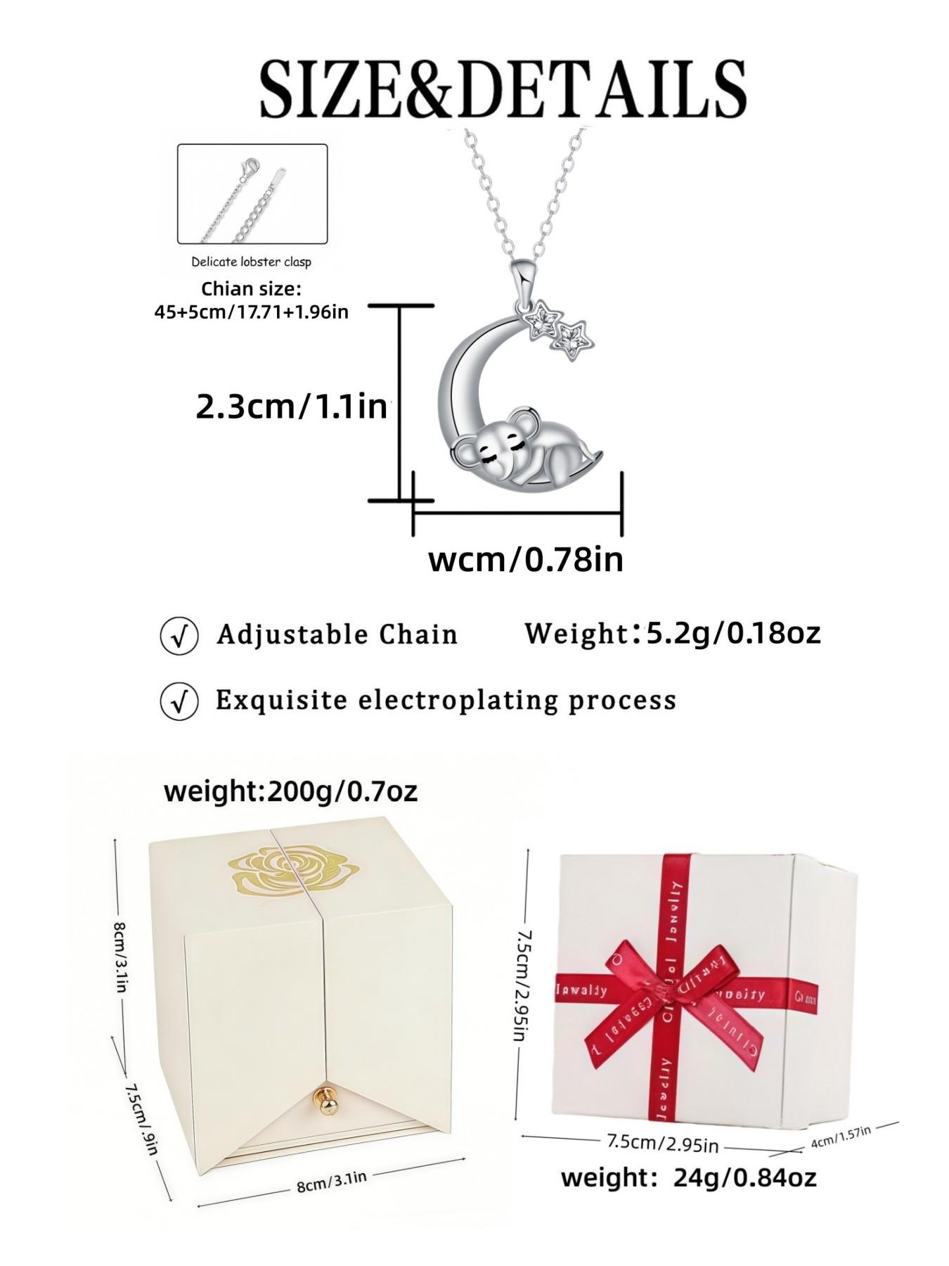 Star & Moon Glow Original niche cute moon and elephant necklace.Paired with a surprise double-door preserved rose jewelry gift box.Ideal gift for birthdays, Mother’s Day and Valentine’s Day.