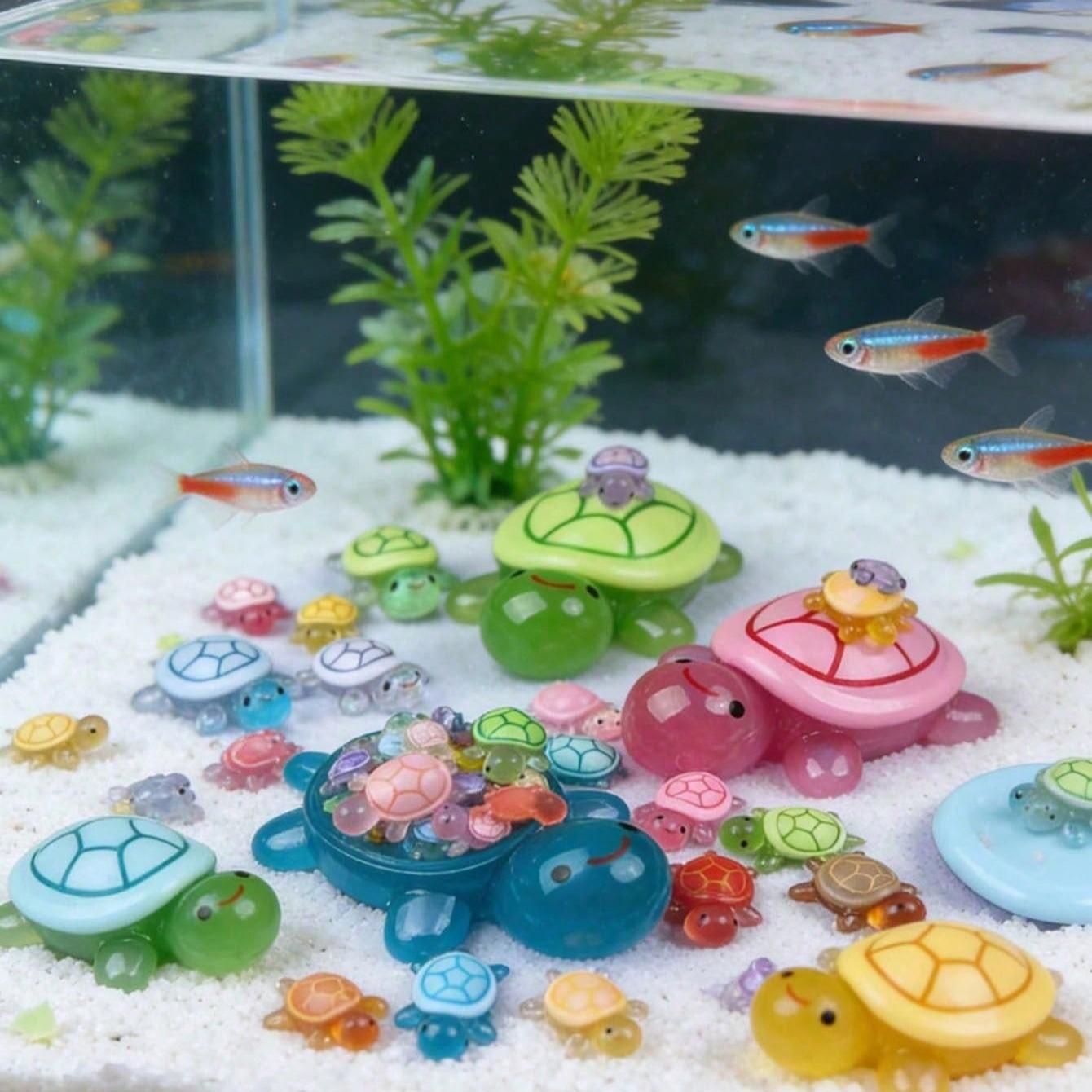 Glowing Large Turtle Decor, 15 Small Turtles Included, Unique Handmade Storage Box, Party Gift, Home Decoration, No Power Needed