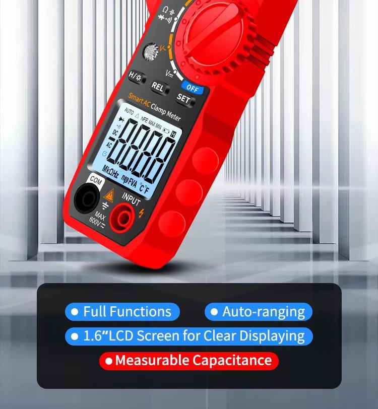 Clamp Meter Multimeter Dcv Acv Aca Ohm Capacitance Hz Diode Continuity Test, Digital Clamp Tester with Ncv Detection