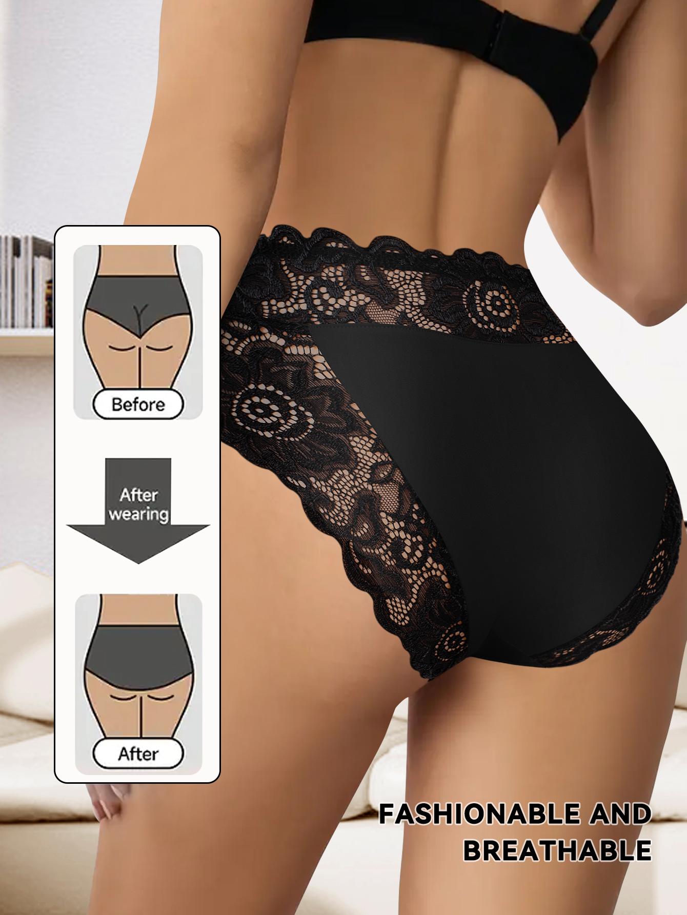 QUASTI 10 Piece Women's Mid Waist Lace Patchwork Sexy Seamless Underwear, High Elasticity Hip Lifting Breathable Soft Panties, Mixed Color Soft Basic Fit Fashion Underwear, S-XXL